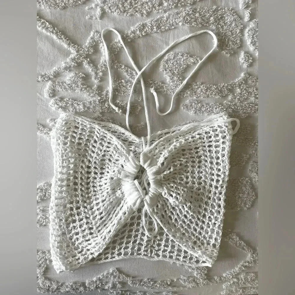 Crocheted Tie-Neck Crop Top